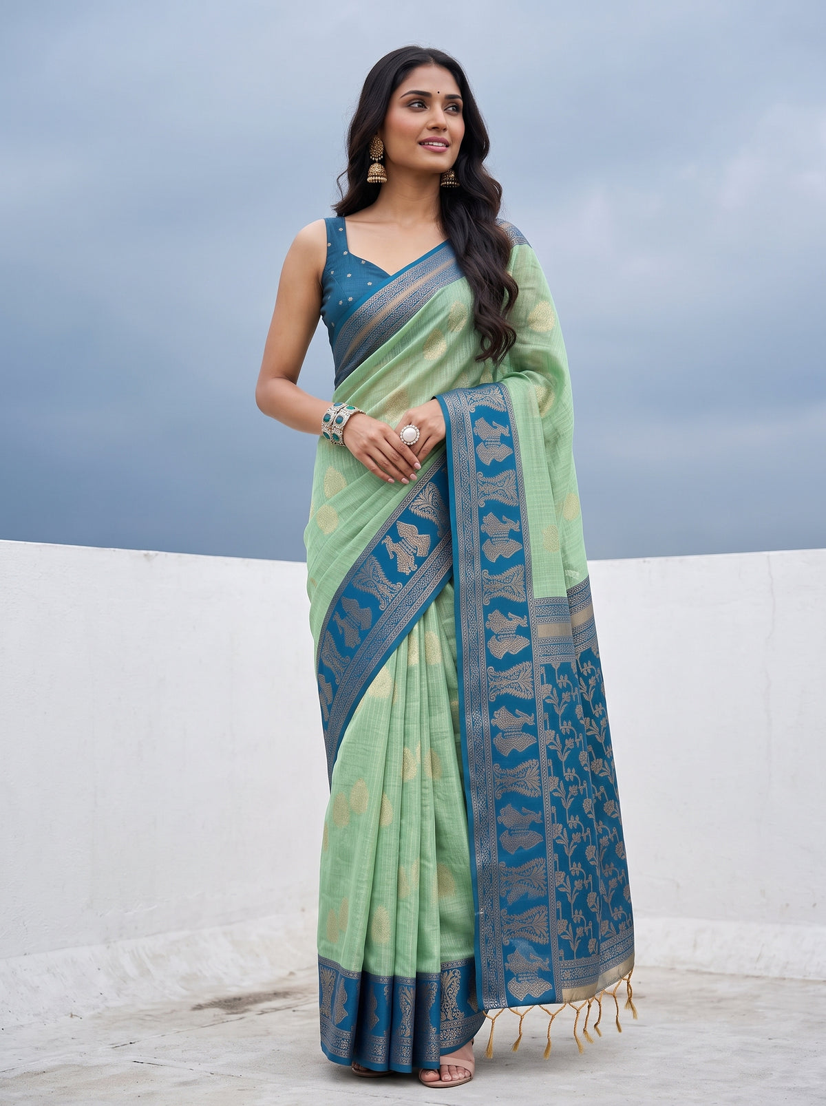 MIMOSA Rama Banarasi Saree — pose 5 styling detail