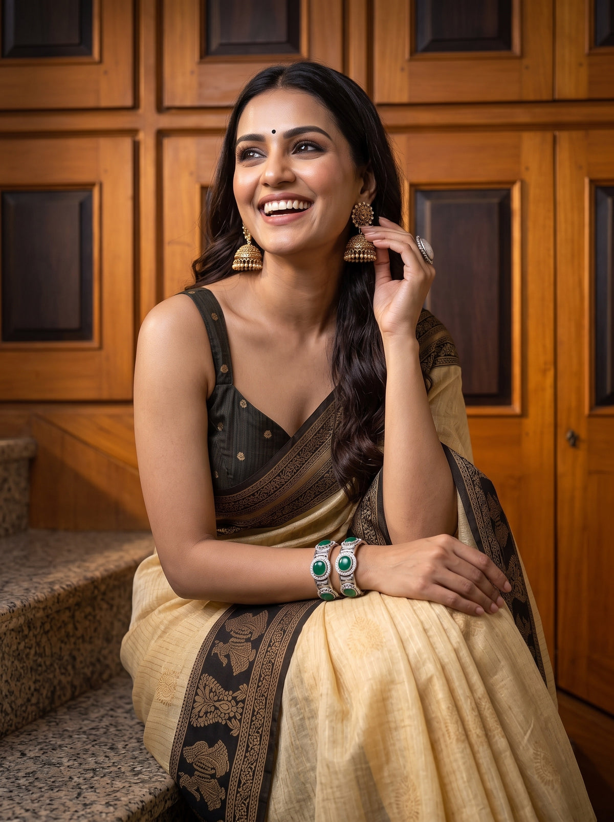 MIMOSA Tussar Banarasi Saree — pose 10 styling detail