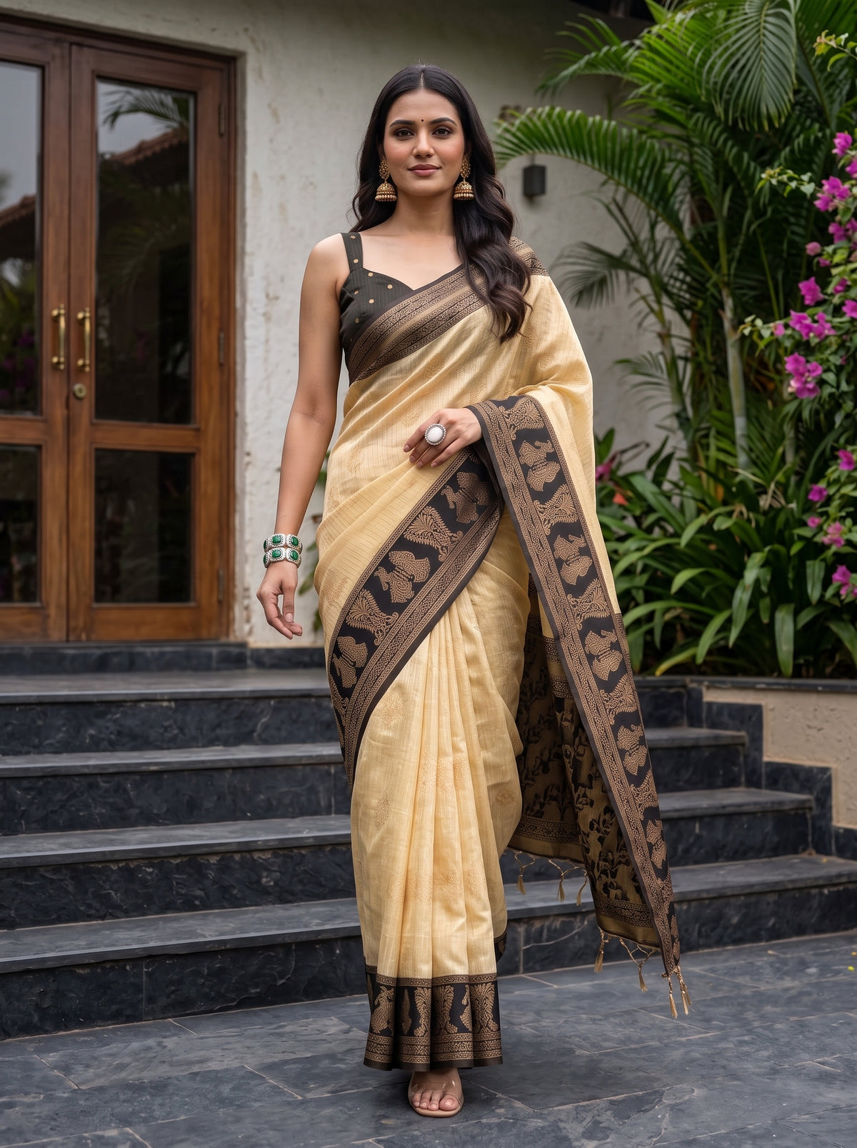 MIMOSA Tussar Banarasi Saree — pose 6 styling detail