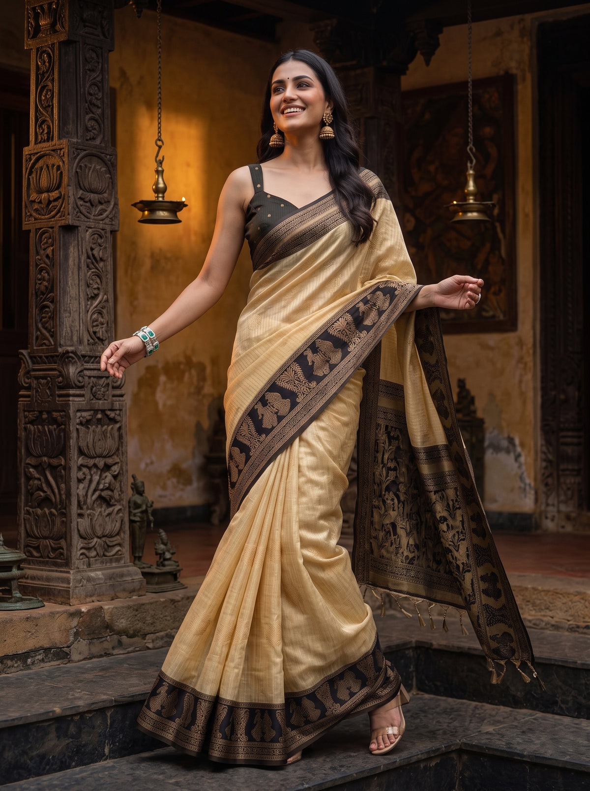 MIMOSA Tussar Banarasi Saree — pose 9 styling detail
