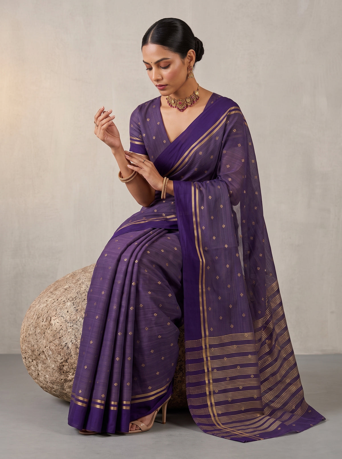MIMOSA Jamun Bhagalpuri Tussar silk Tussar Silk Saree — pose 8 styling detail