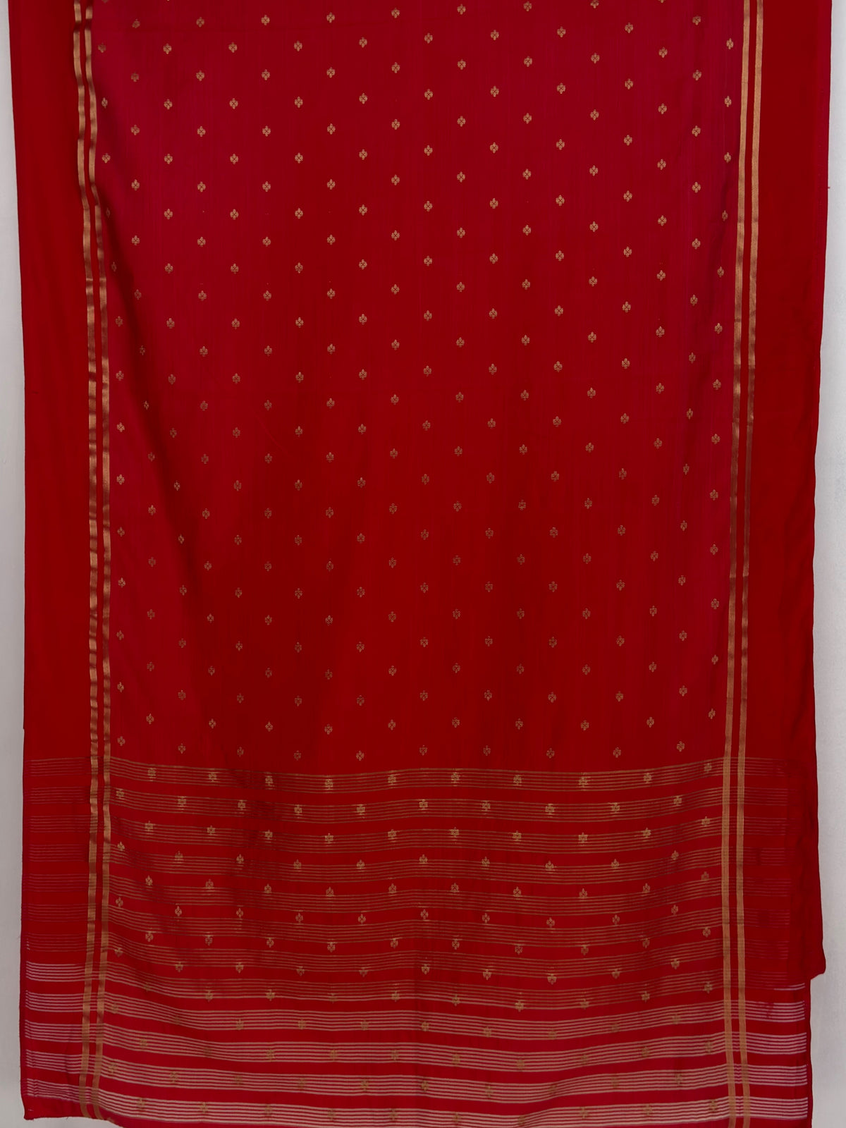 MIMOSA Red Bhagalpuri Tussar silk Tussar Silk Saree — pallu and zari work detail