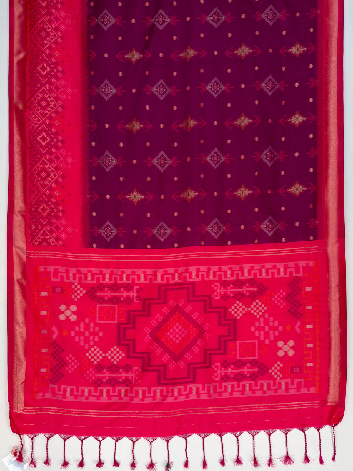 MIMOSA Wine Pochampally Saree — pallu and zari work detail