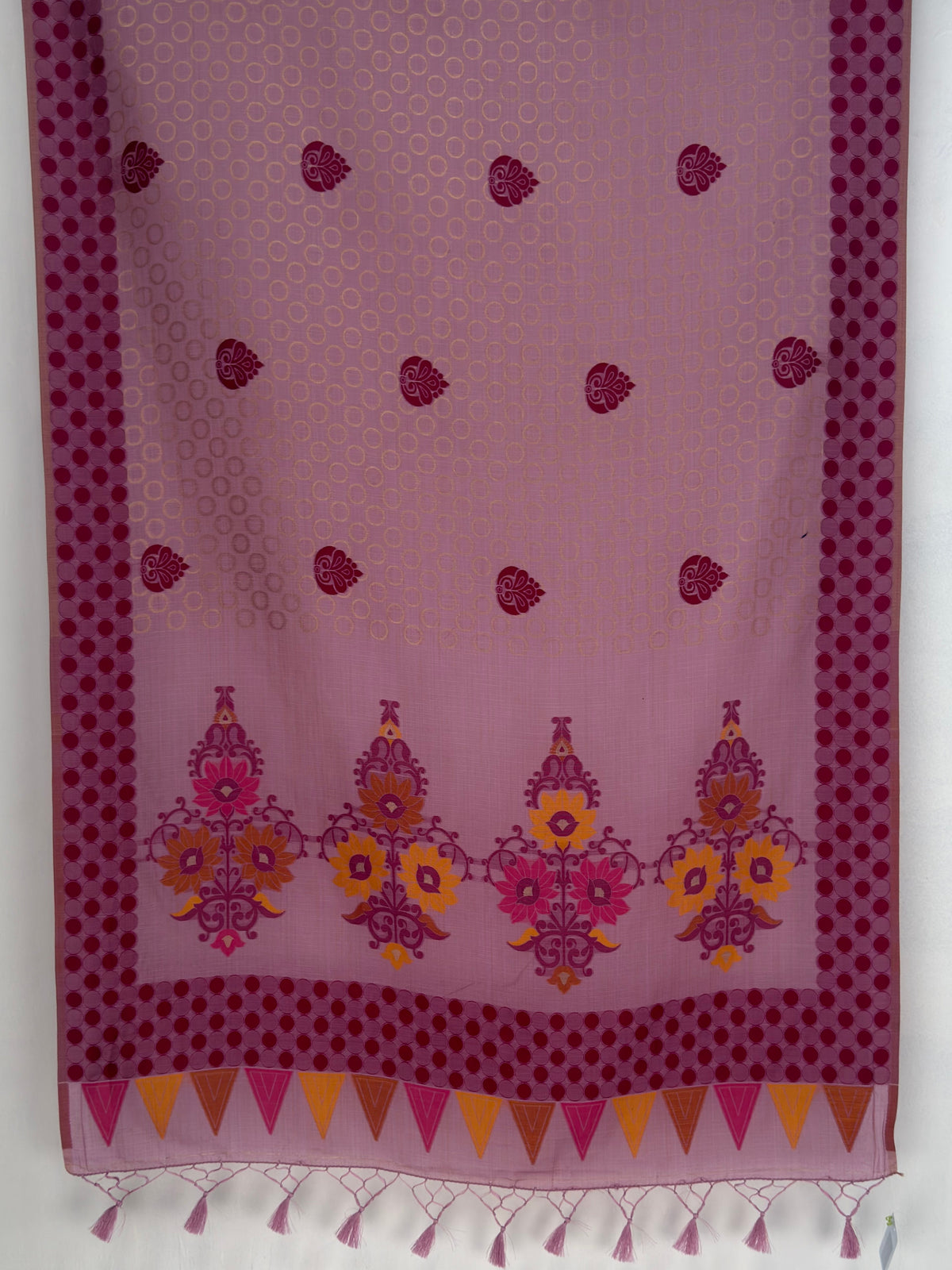 MIMOSA Pink Banarasi Cotton Saree — pallu and zari work detail