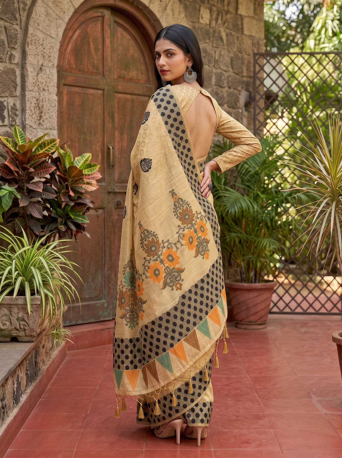 MIMOSA Tussar Banarasi Cotton Saree — pose 7 styling detail