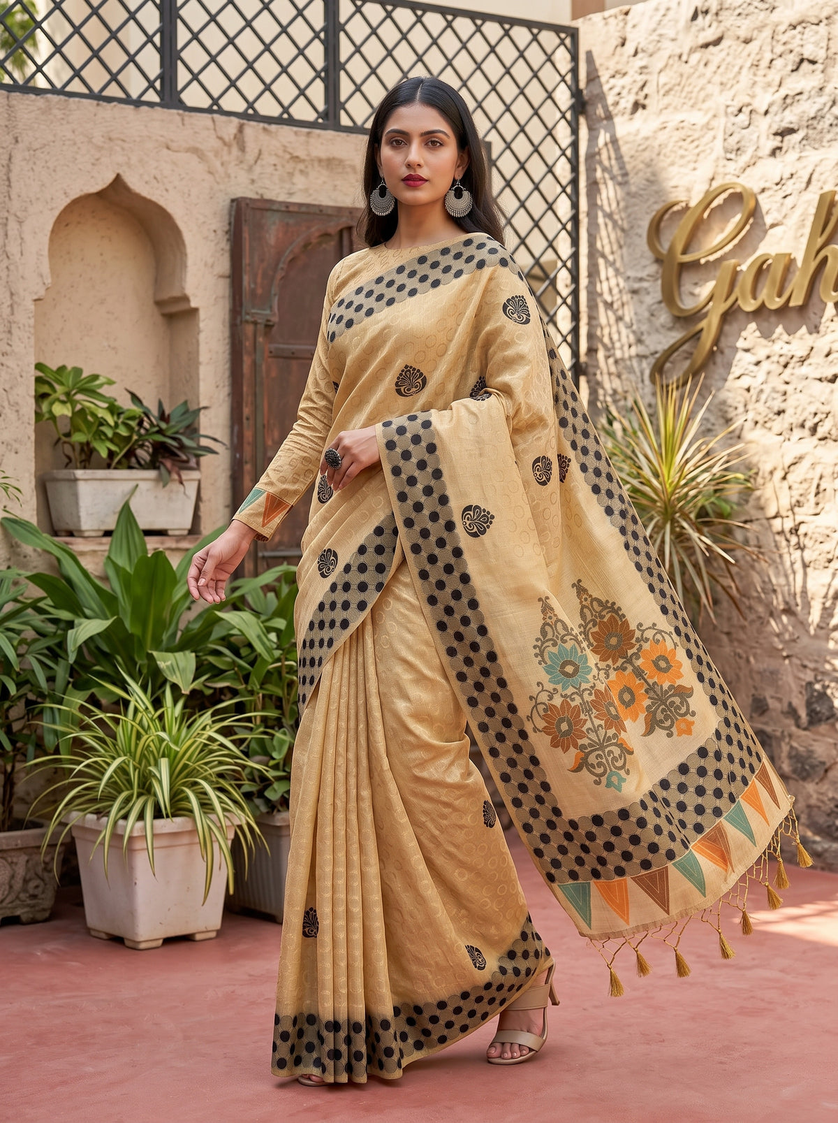 MIMOSA Tussar Banarasi Cotton Saree — pose 9 styling detail