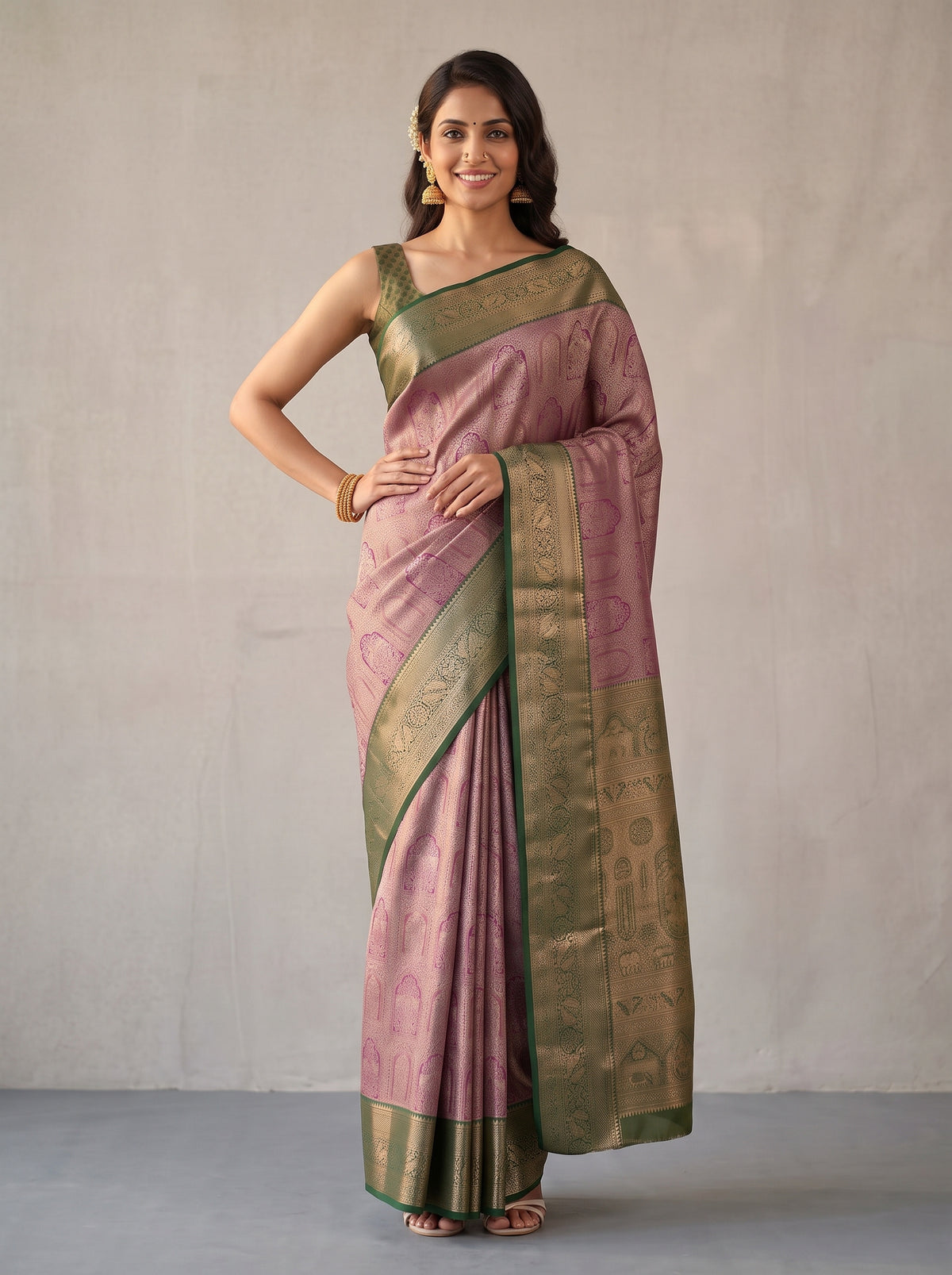 MIMOSA Magenta Kanjivaram Saree — pose 4 styling detail
