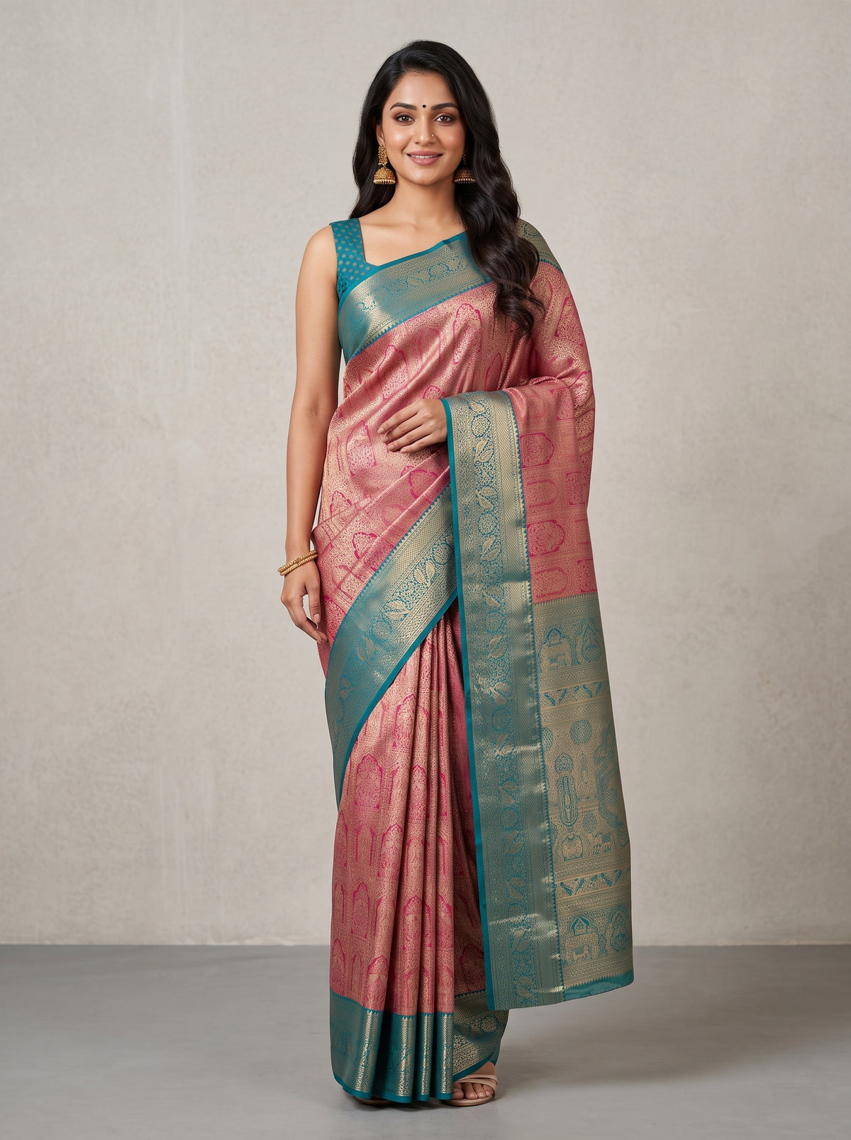 MIMOSA Rani Kanjivaram Art Silk Saree — AI Model lifestyle pose