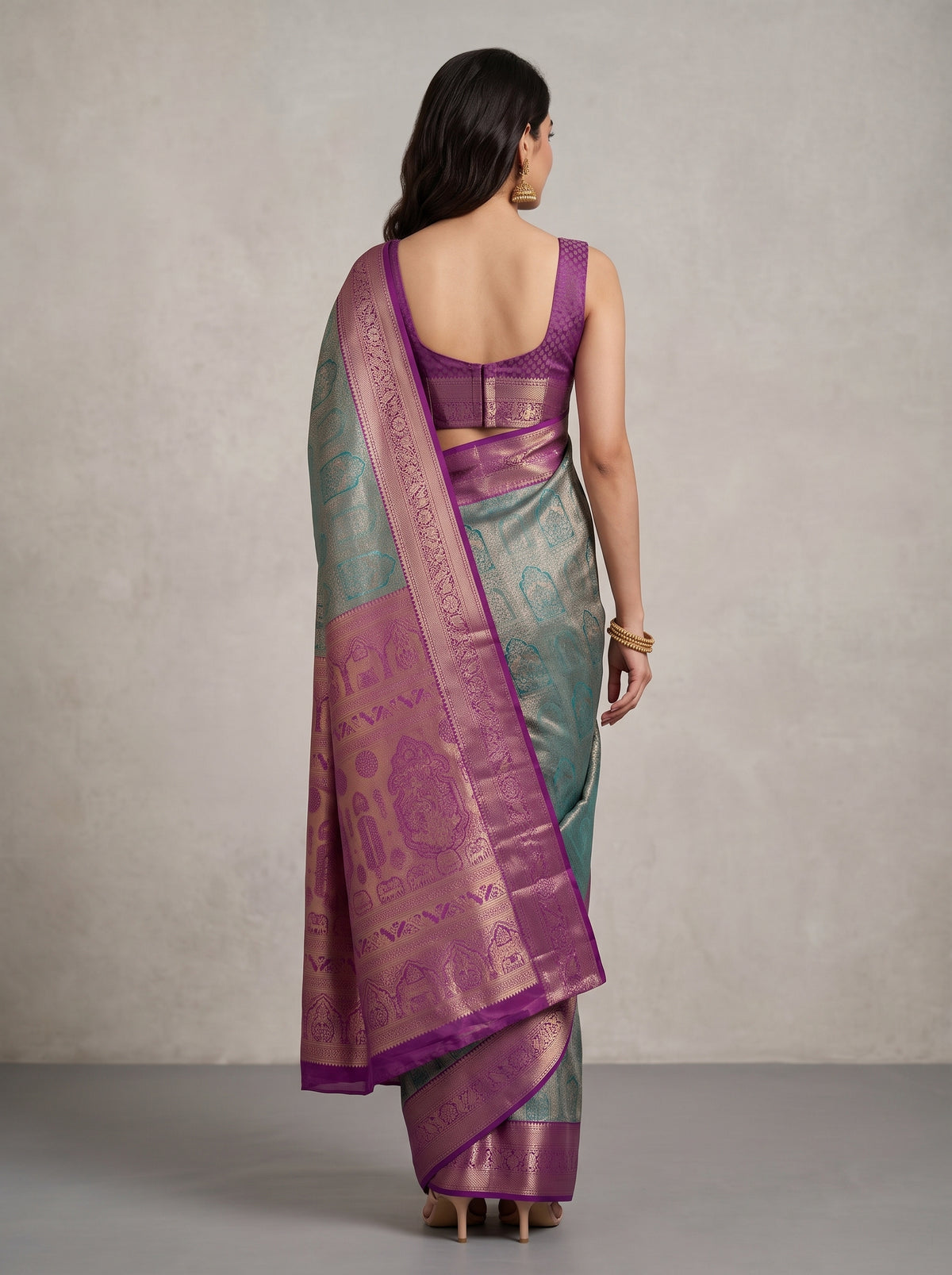 MIMOSA Sapphire Kanjivaram Art Silk Saree — Saree shot pallu and body