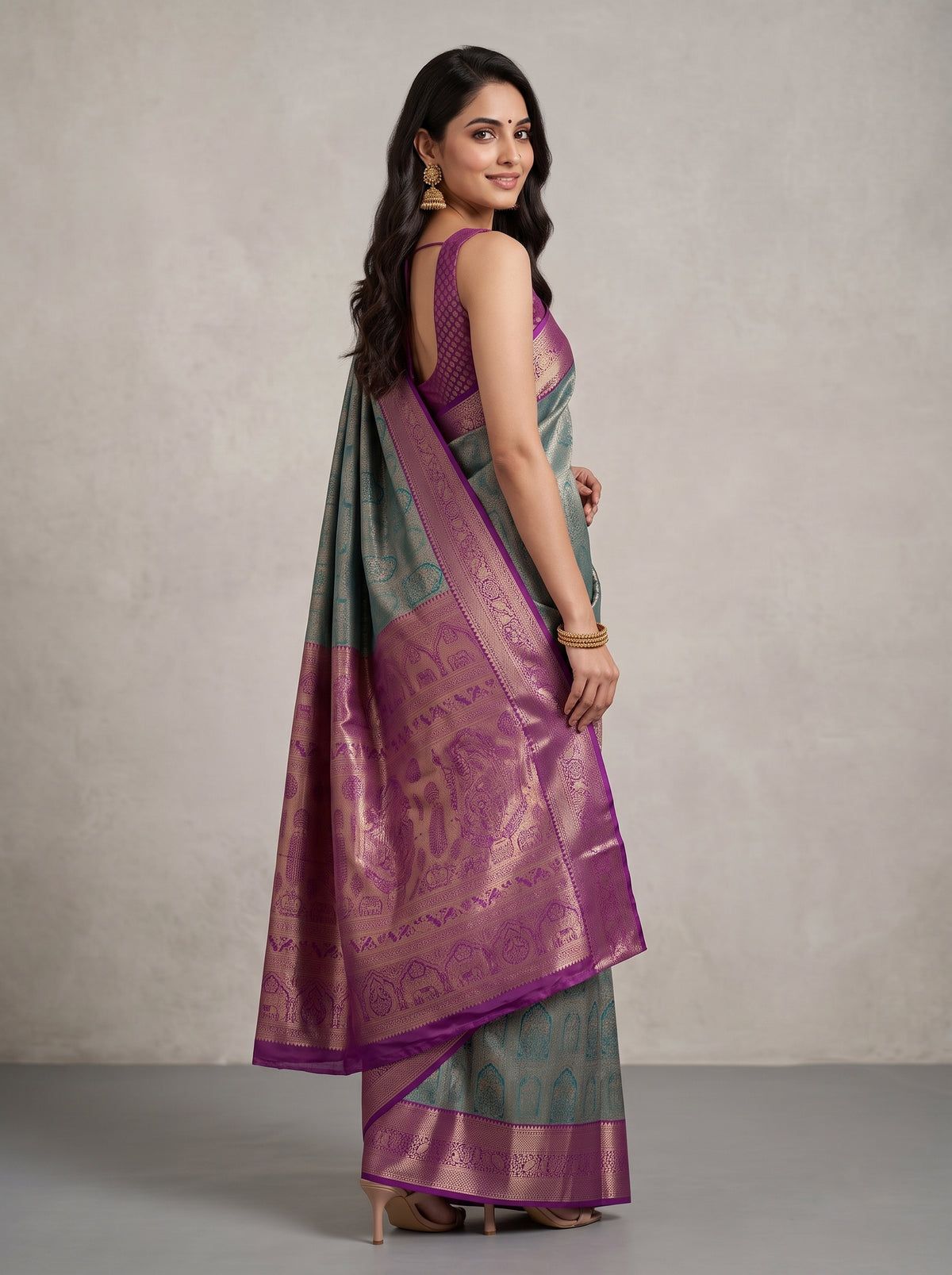 MIMOSA Sapphire Kanjivaram Saree — pose 7 styling detail