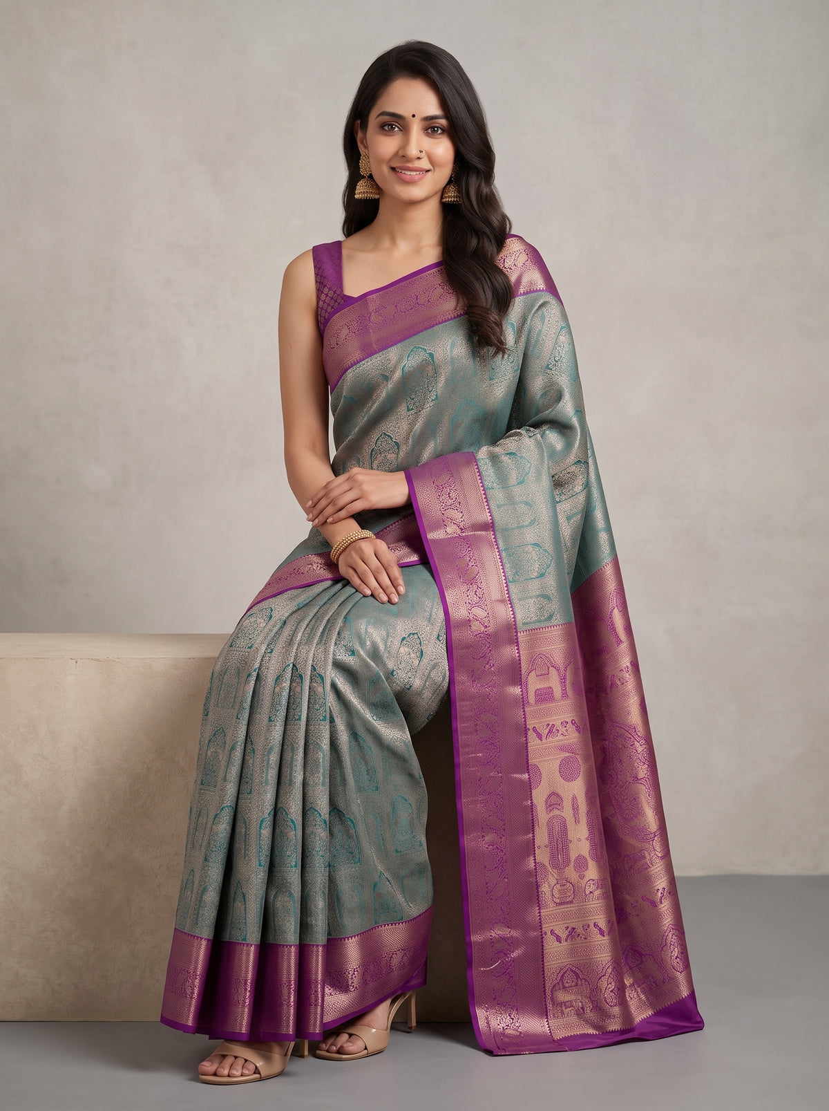 MIMOSA Sapphire Kanjivaram Saree — pose 8 styling detail