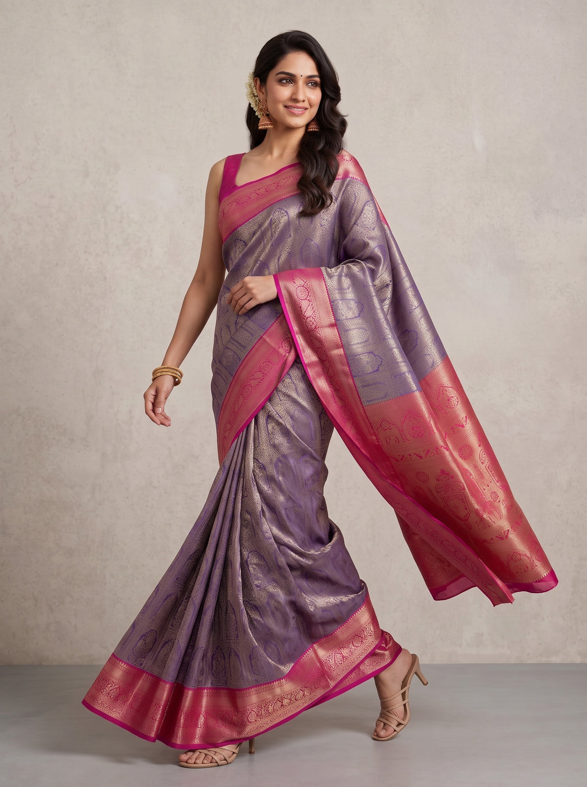 MIMOSA Violet Kanjivaram Saree — pose 6 styling detail