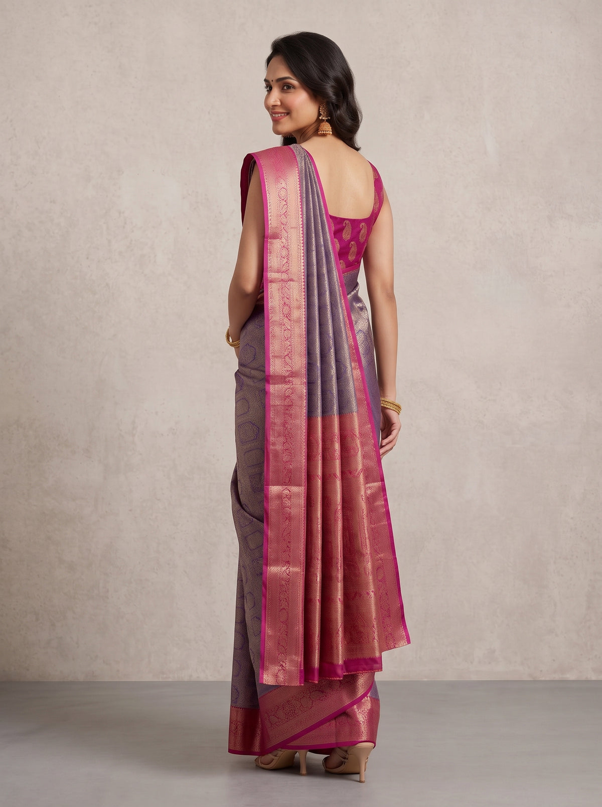 MIMOSA Violet Kanjivaram Saree — pose 7 styling detail