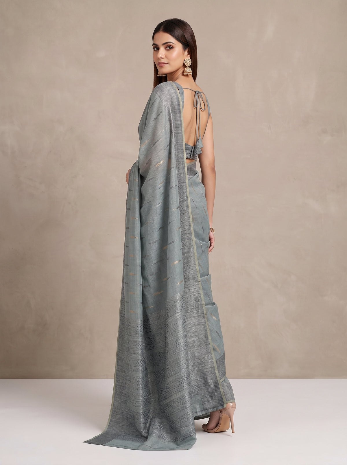 MIMOSA Grey Banarasi Saree — pose 7 styling detail