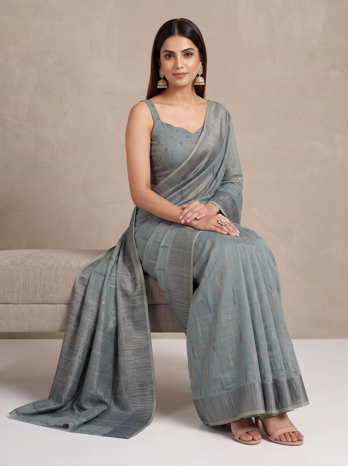 MIMOSA Grey Banarasi Saree — pose 8 styling detail