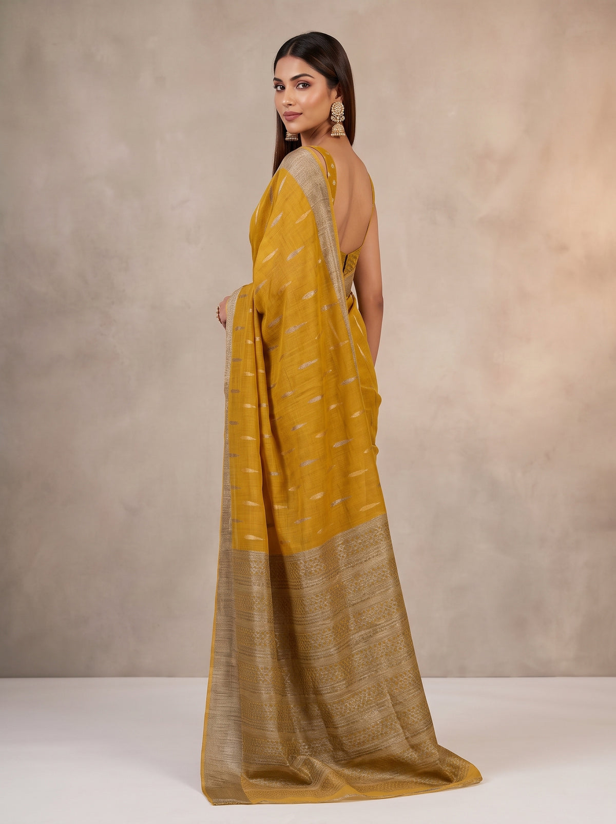 MIMOSA Mustard Banarasi Saree — pose 7 styling detail