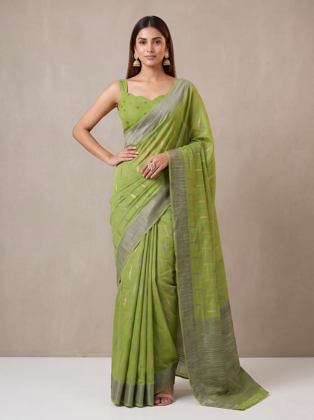MIMOSA Olive Banarasi Saree — pose 4 styling detail