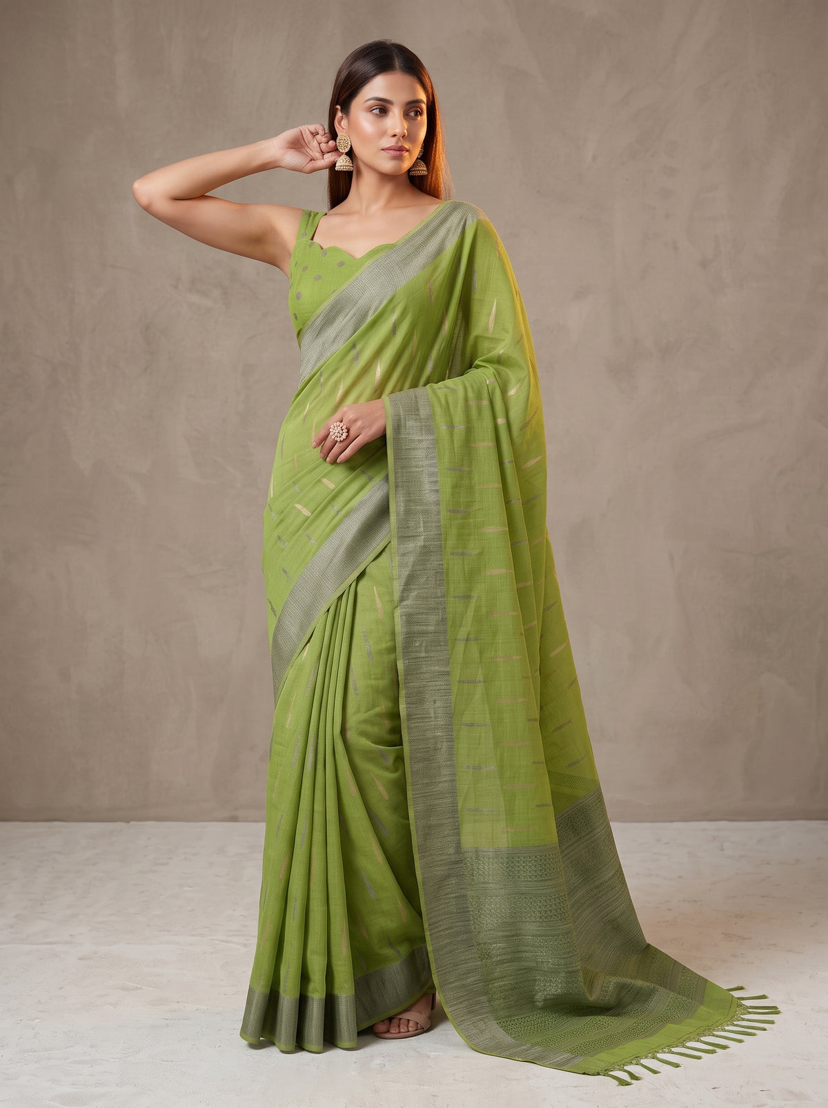 MIMOSA Olive Banarasi Saree — pose 5 styling detail
