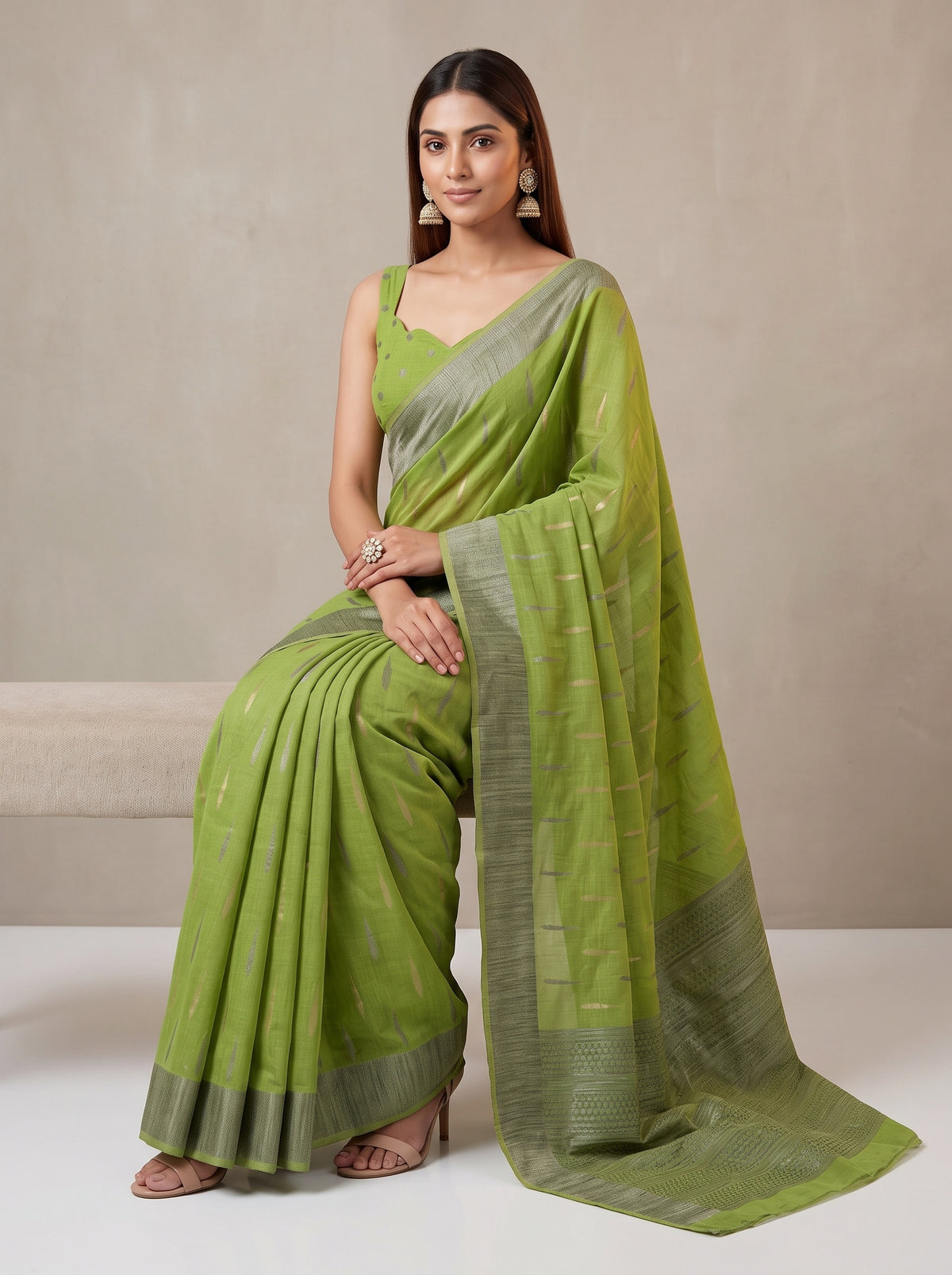 MIMOSA Olive Banarasi Saree — pose 8 styling detail