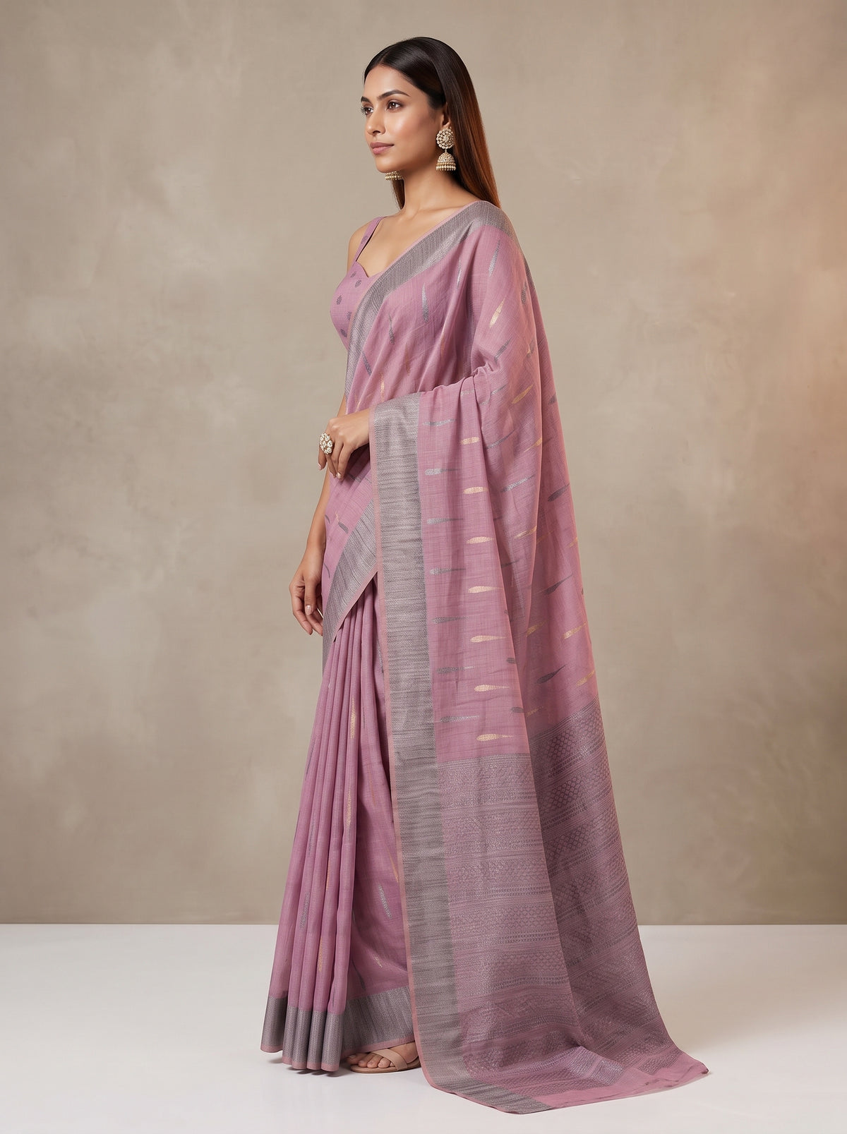 MIMOSA Pink Banarasi Saree — pose 3 styling detail