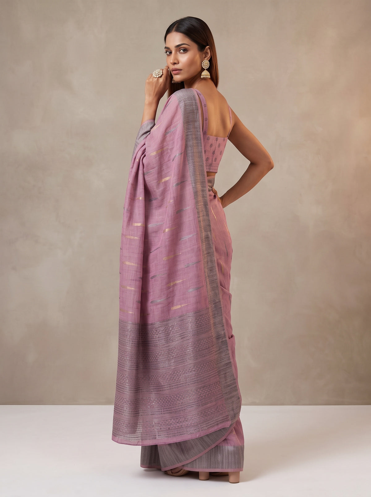 MIMOSA Pink Banarasi Saree — pose 5 styling detail