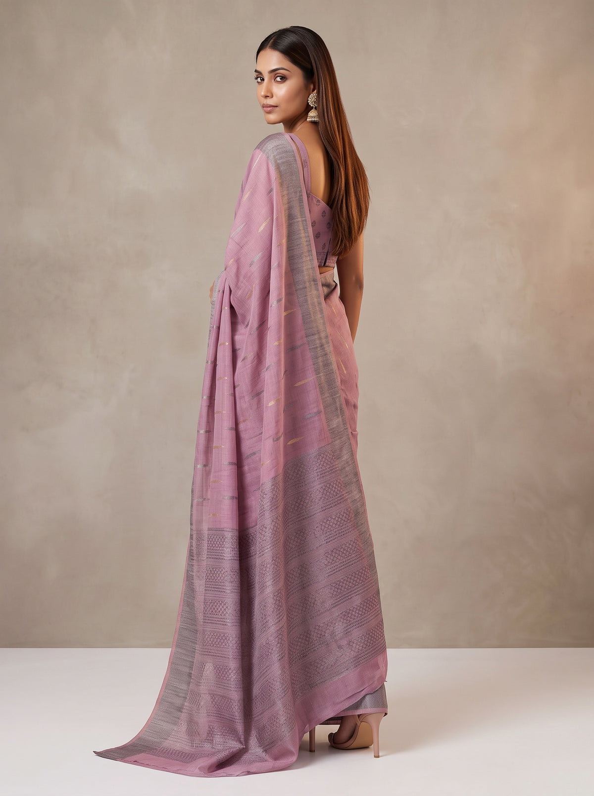 MIMOSA Pink Banarasi Saree — pose 7 styling detail