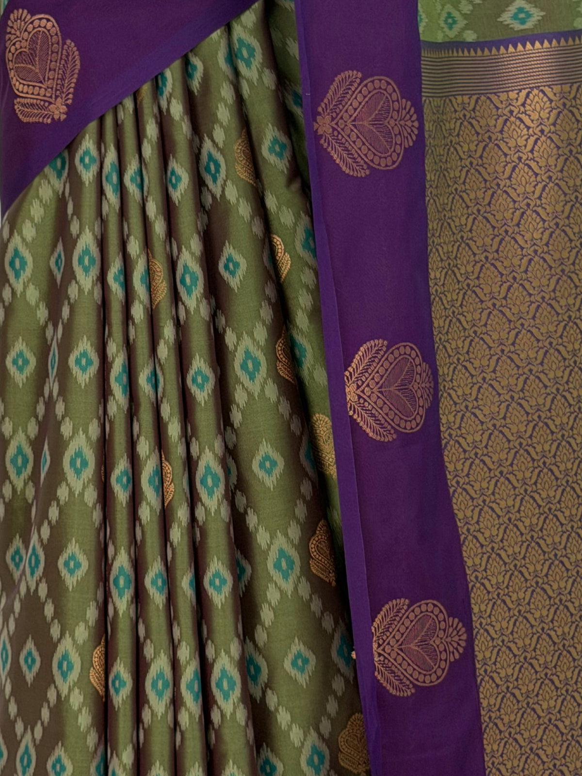 MIMOSA Green Pochampally Saree — fleets shot full lifestyle