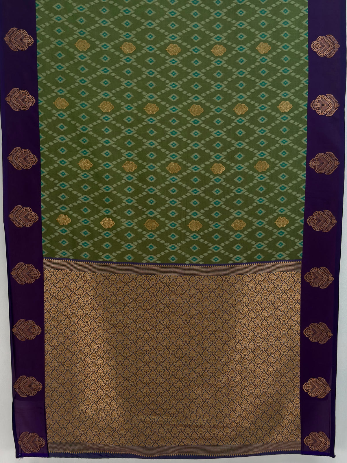 MIMOSA Green Pochampally Saree — pallu and zari work detail