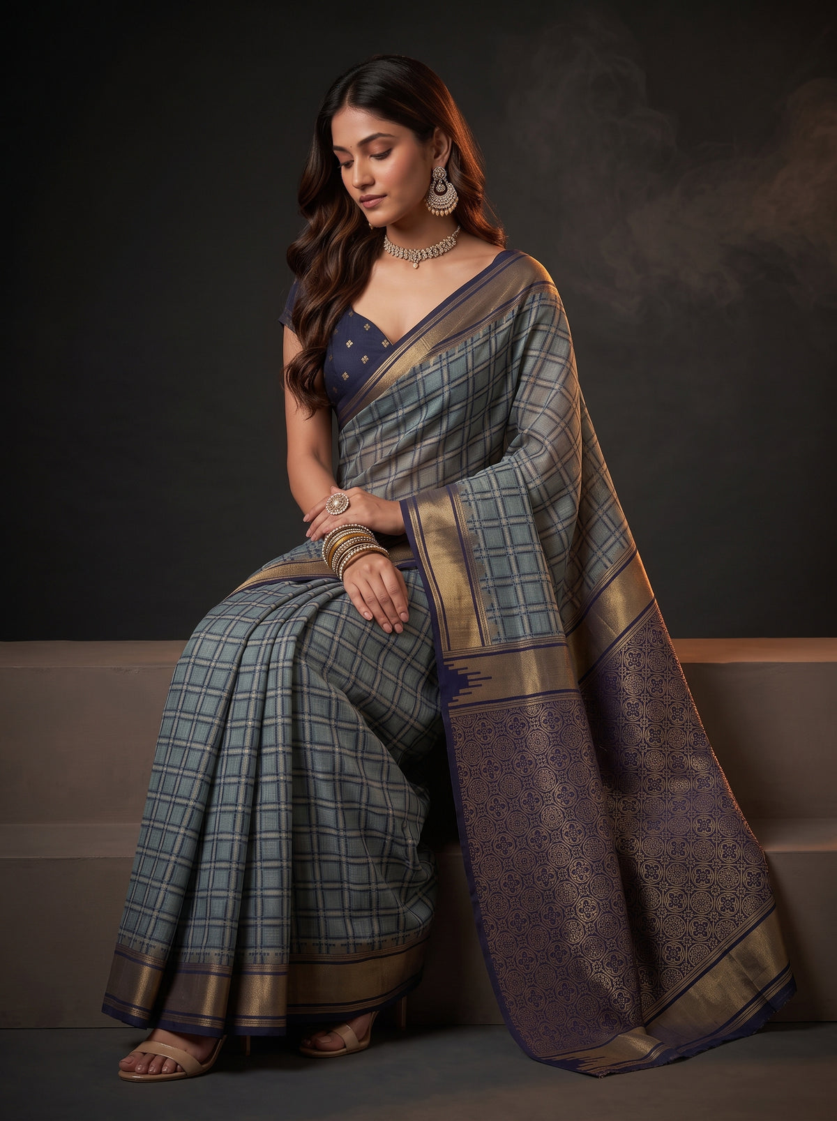 MIMOSA Grey Banarasi Saree — pose 8 styling detail
