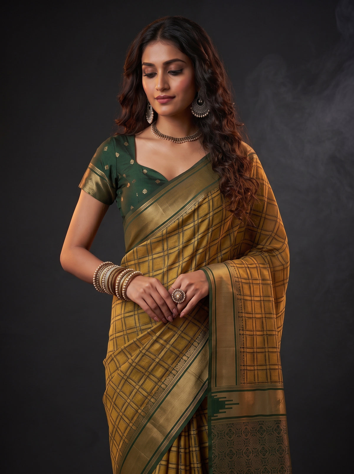 MIMOSA Mustard Banarasi Saree — pose 10 styling detail