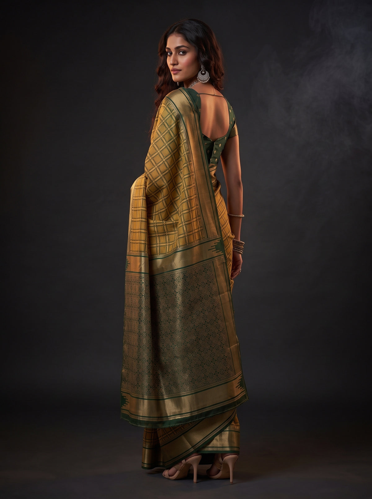 MIMOSA Mustard Banarasi Saree — pose 7 styling detail