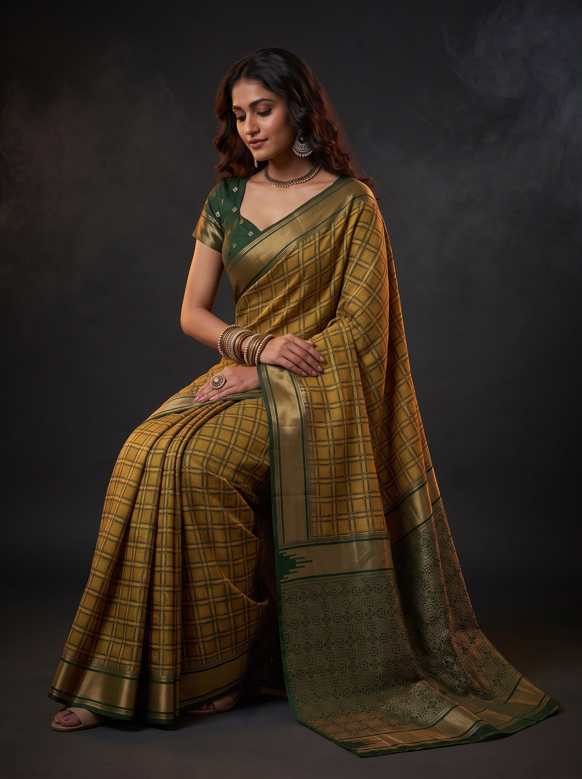 MIMOSA Mustard Banarasi Saree — pose 8 styling detail