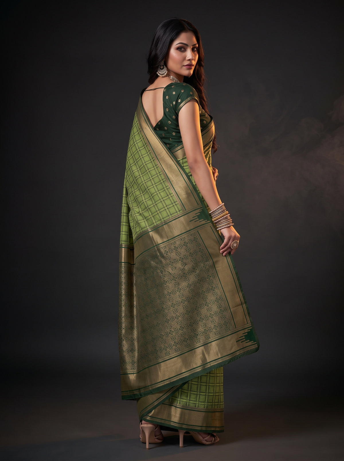 MIMOSA Olive Banarasi Saree — pose 7 styling detail
