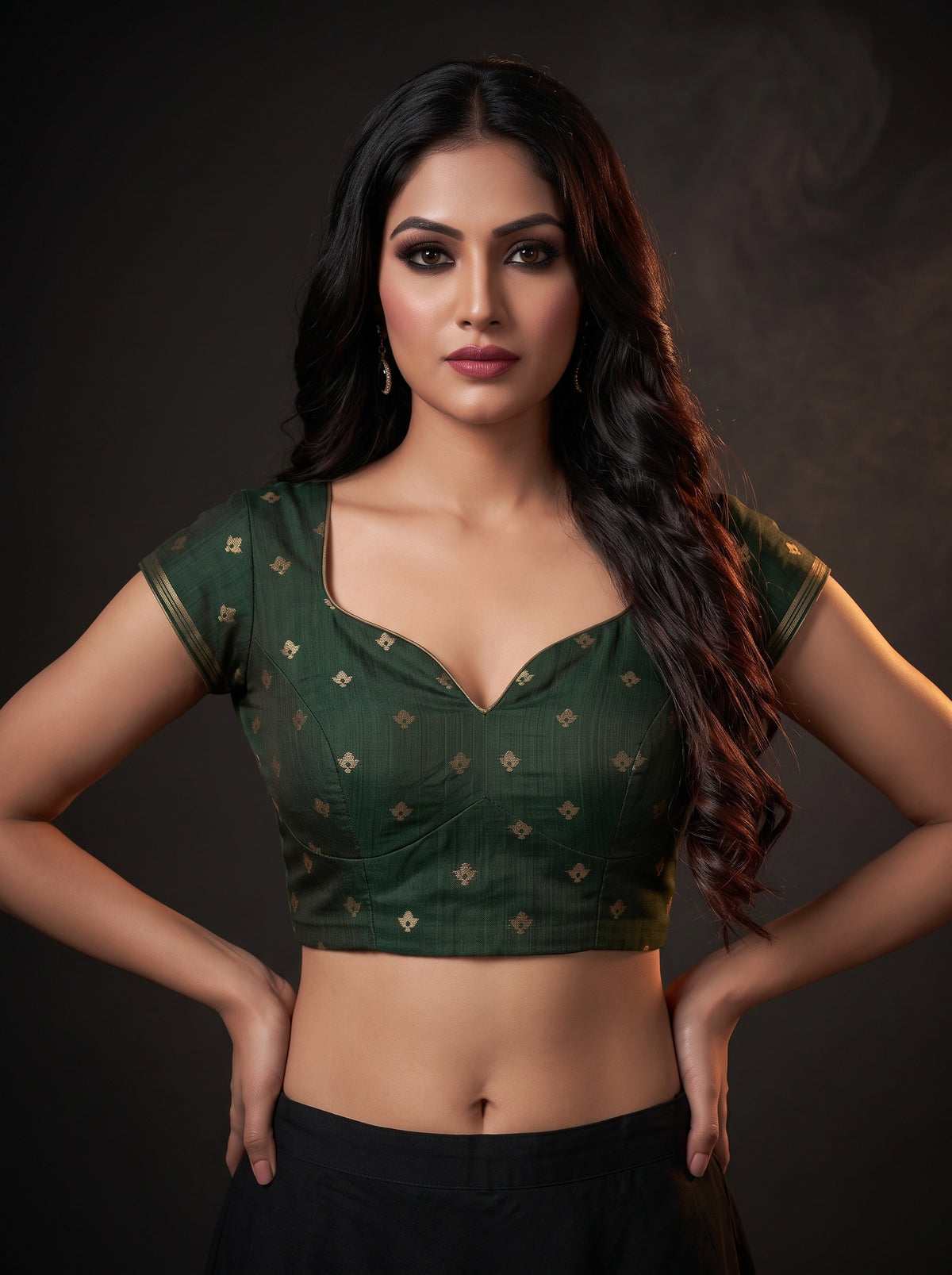 MIMOSA Olive Banarasi Saree — blouse close-up