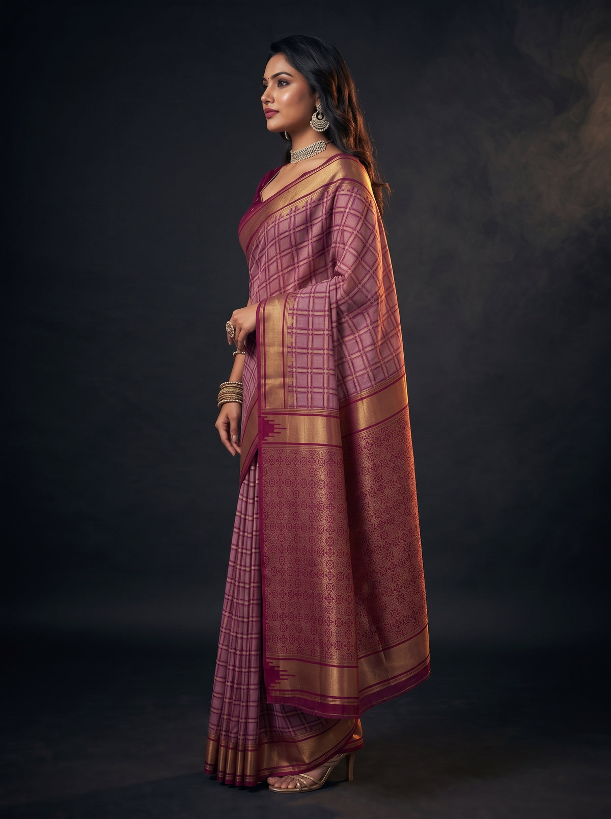 MIMOSA Pink Banarasi Saree — pose 3 styling detail