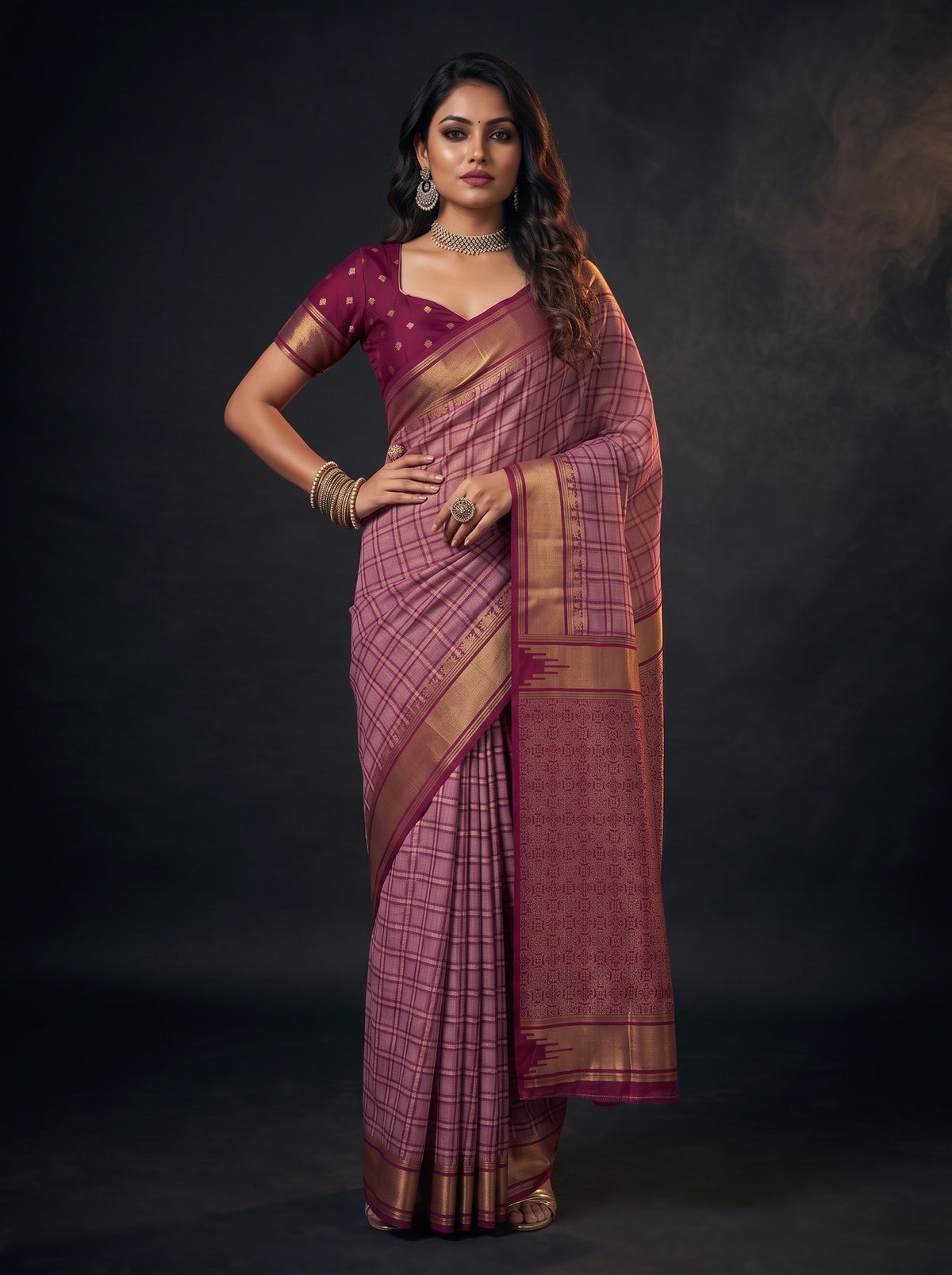 MIMOSA Pink Banarasi Saree — pose 4 styling detail