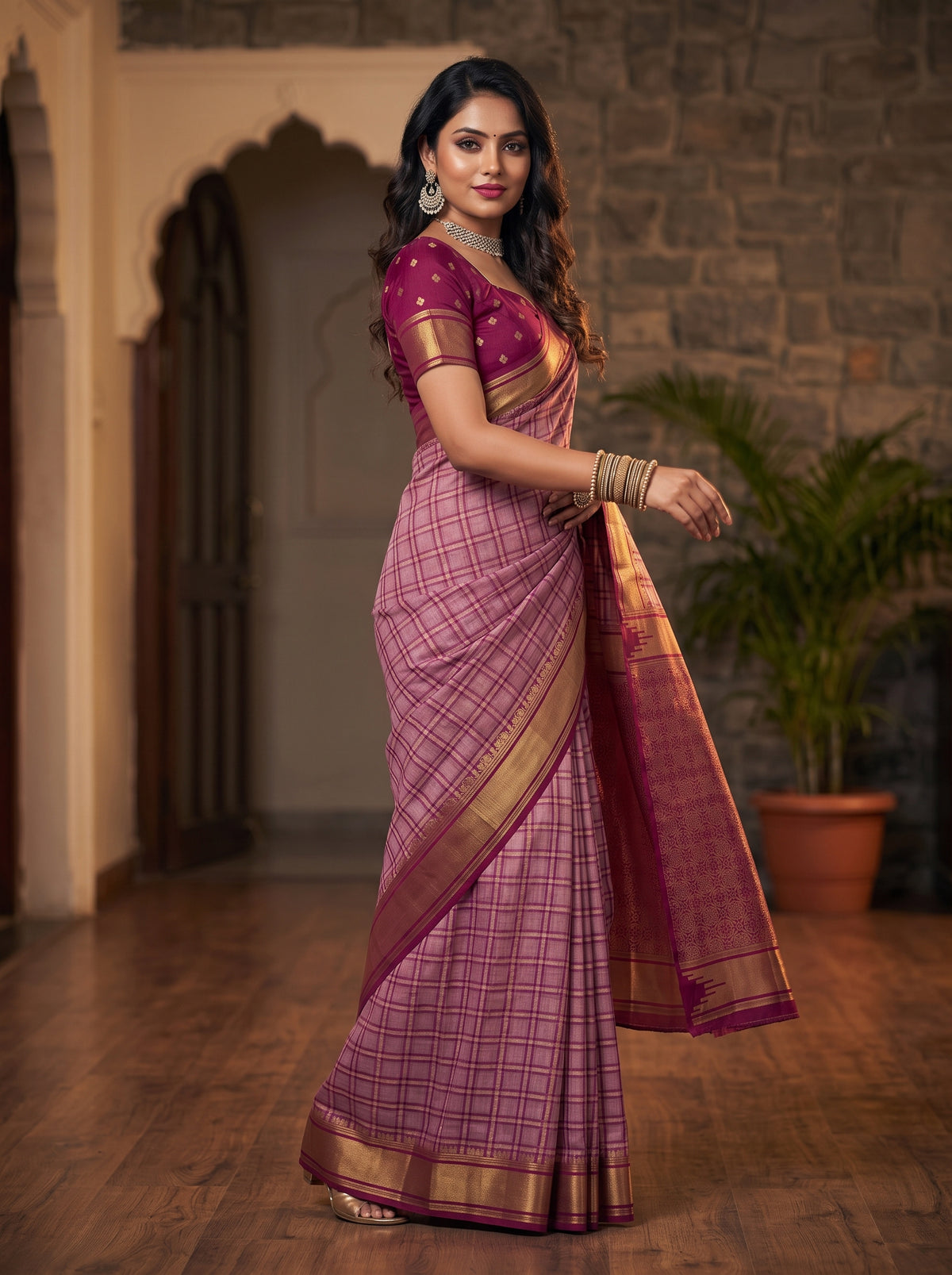 MIMOSA Pink Banarasi Saree — pose 9 styling detail