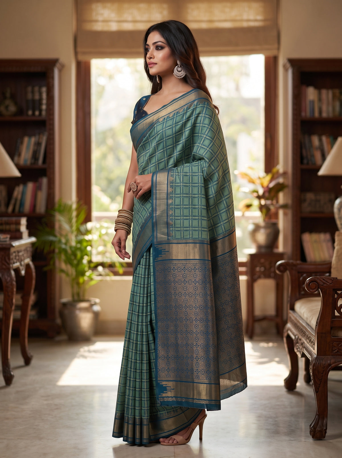 MIMOSA Rama Banarasi Saree — pose 3 styling detail