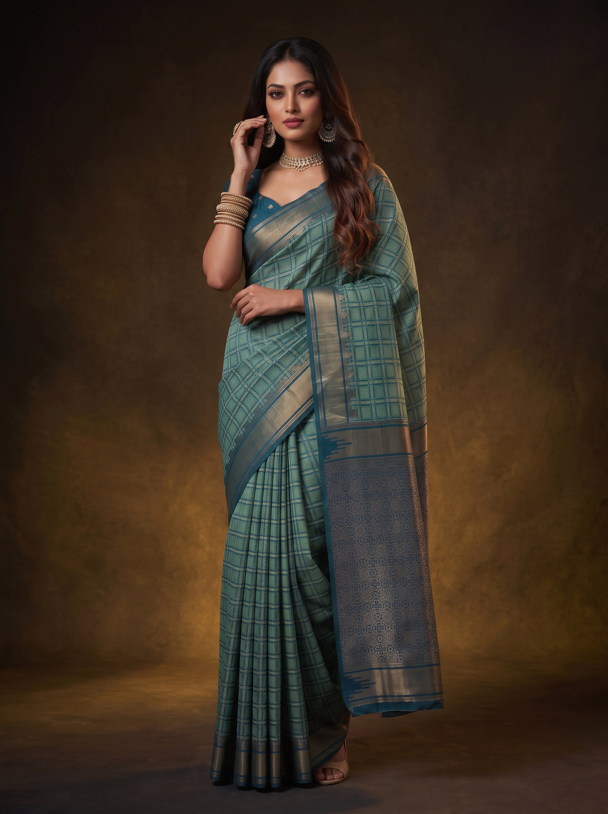 MIMOSA Rama Banarasi Saree — pose 5 styling detail