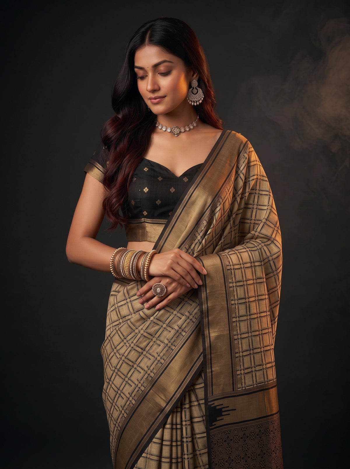 MIMOSA Tussar Banarasi Saree — pose 10 styling detail