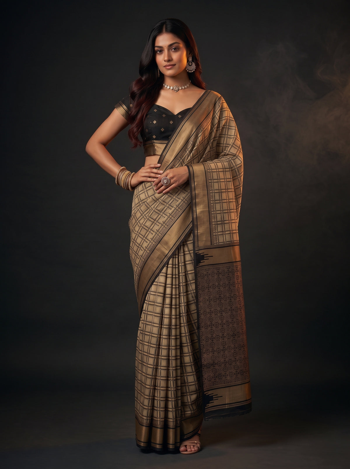 MIMOSA Tussar Banarasi Saree — pose 4 styling detail