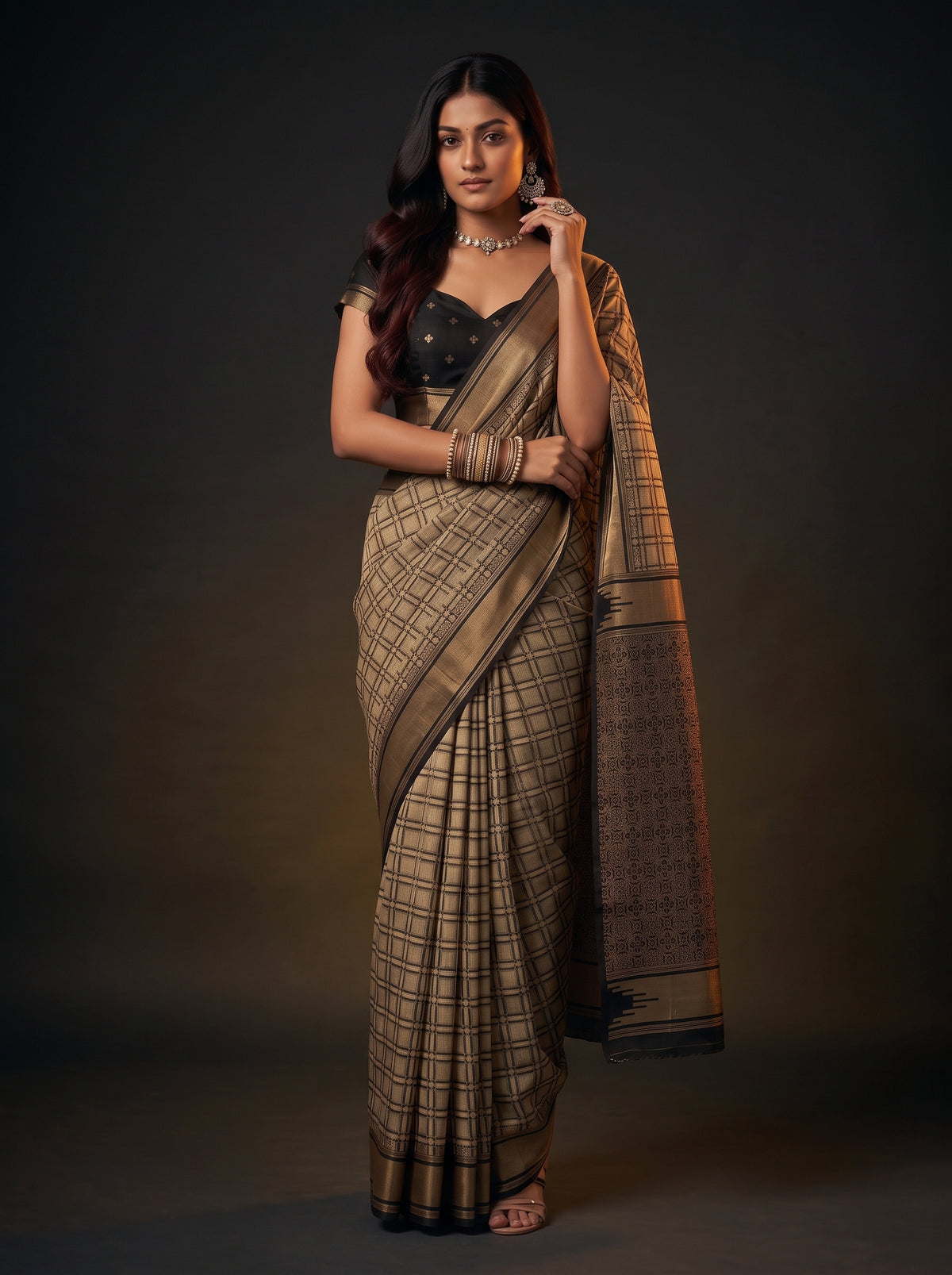 MIMOSA Tussar Banarasi Saree — pose 5 styling detail