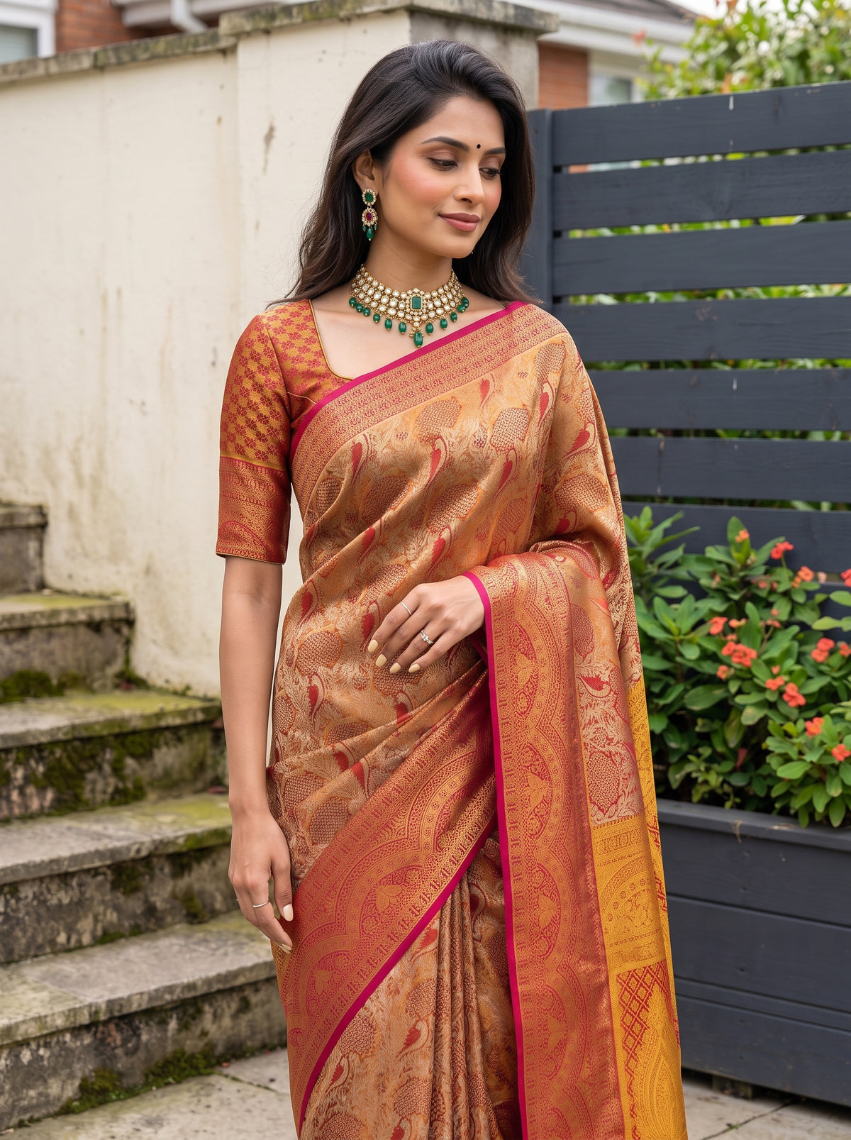 MIMOSA Red Kanjivaram Saree — pose 10 styling detail
