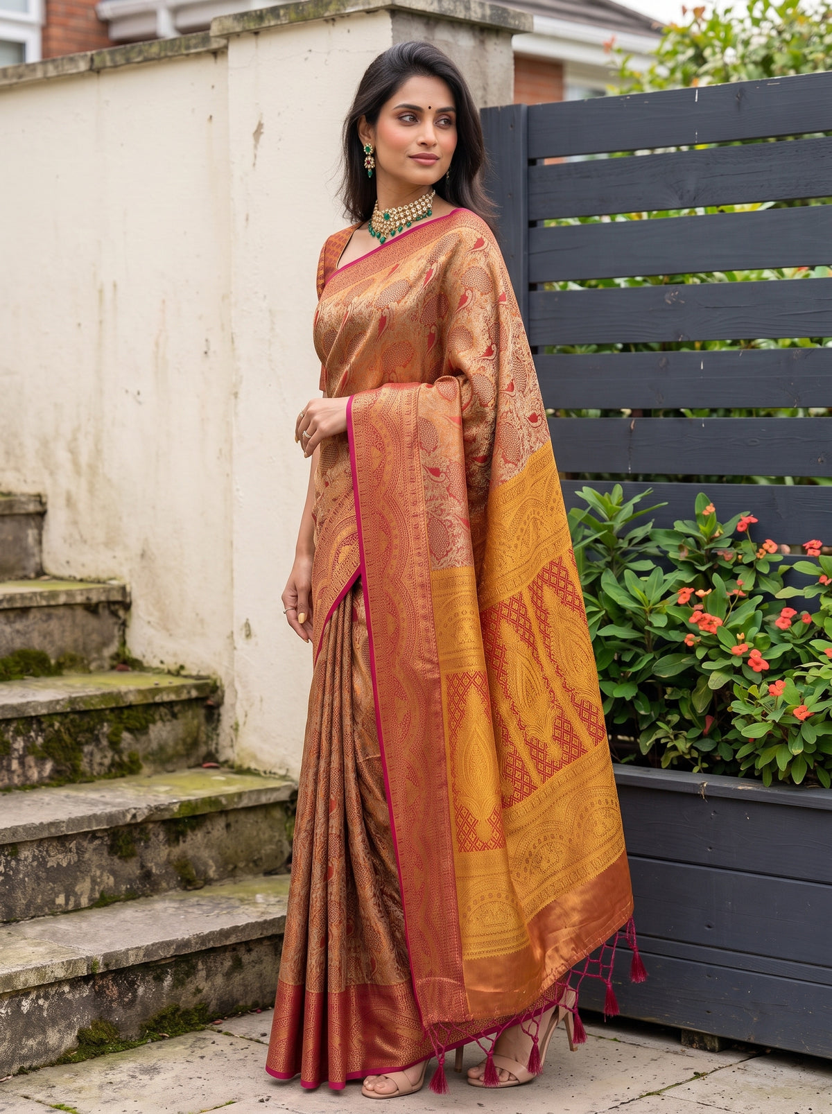 MIMOSA Red Kanjivaram Saree — pose 9 styling detail