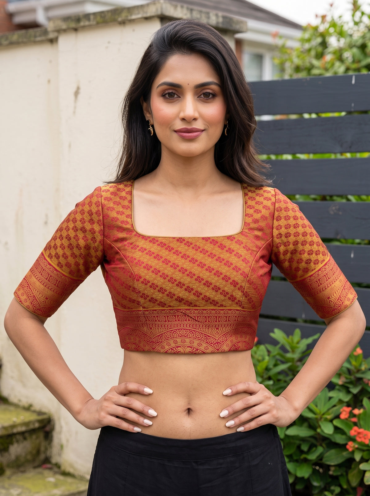 MIMOSA Red Kanjivaram Saree — blouse close-up