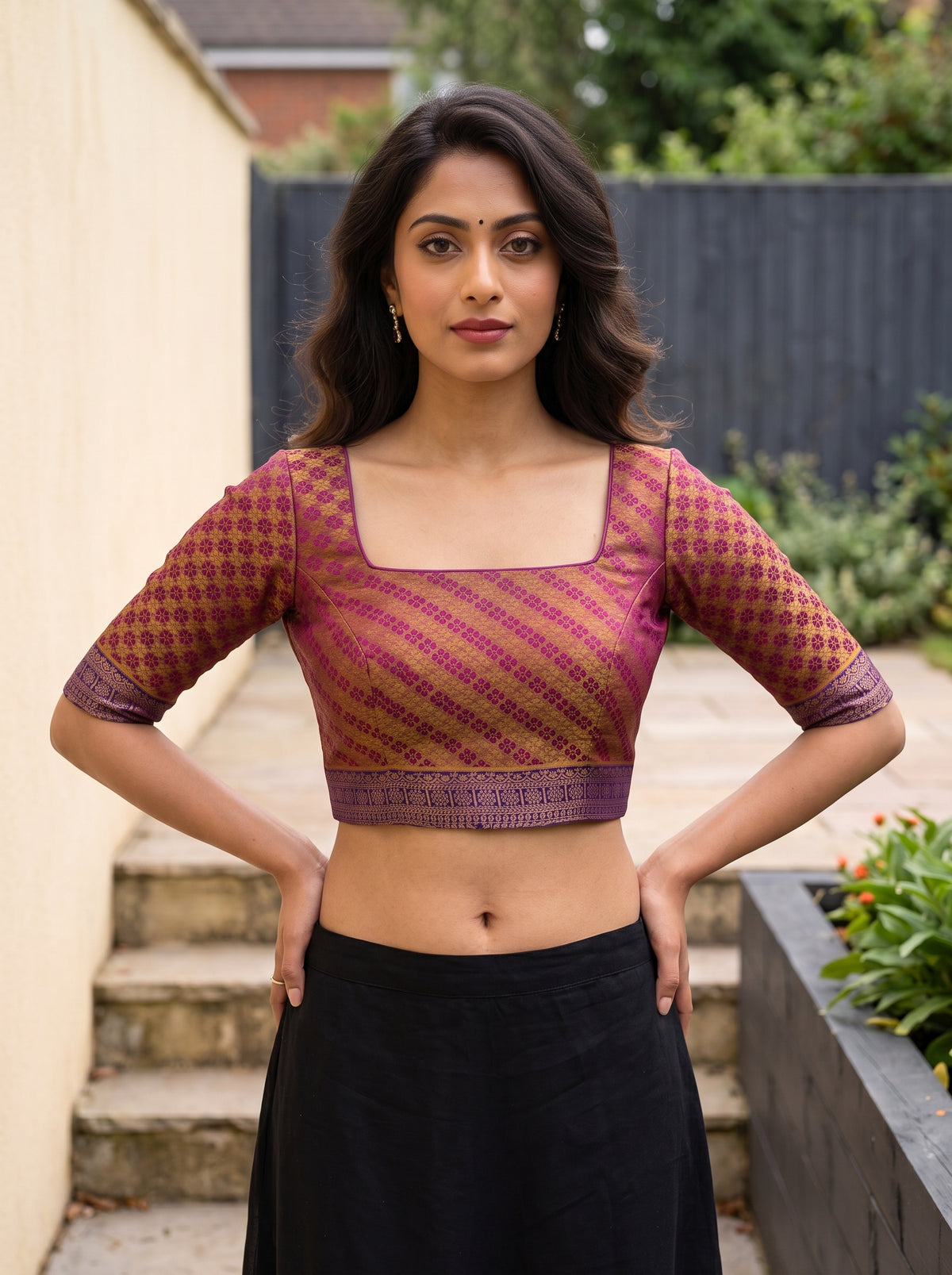 MIMOSA Wine Kanjivaram Saree — blouse close-up