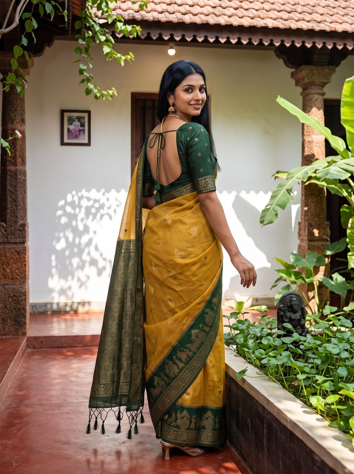 MIMOSA Mustard Banarasi Saree — pose 7 styling detail