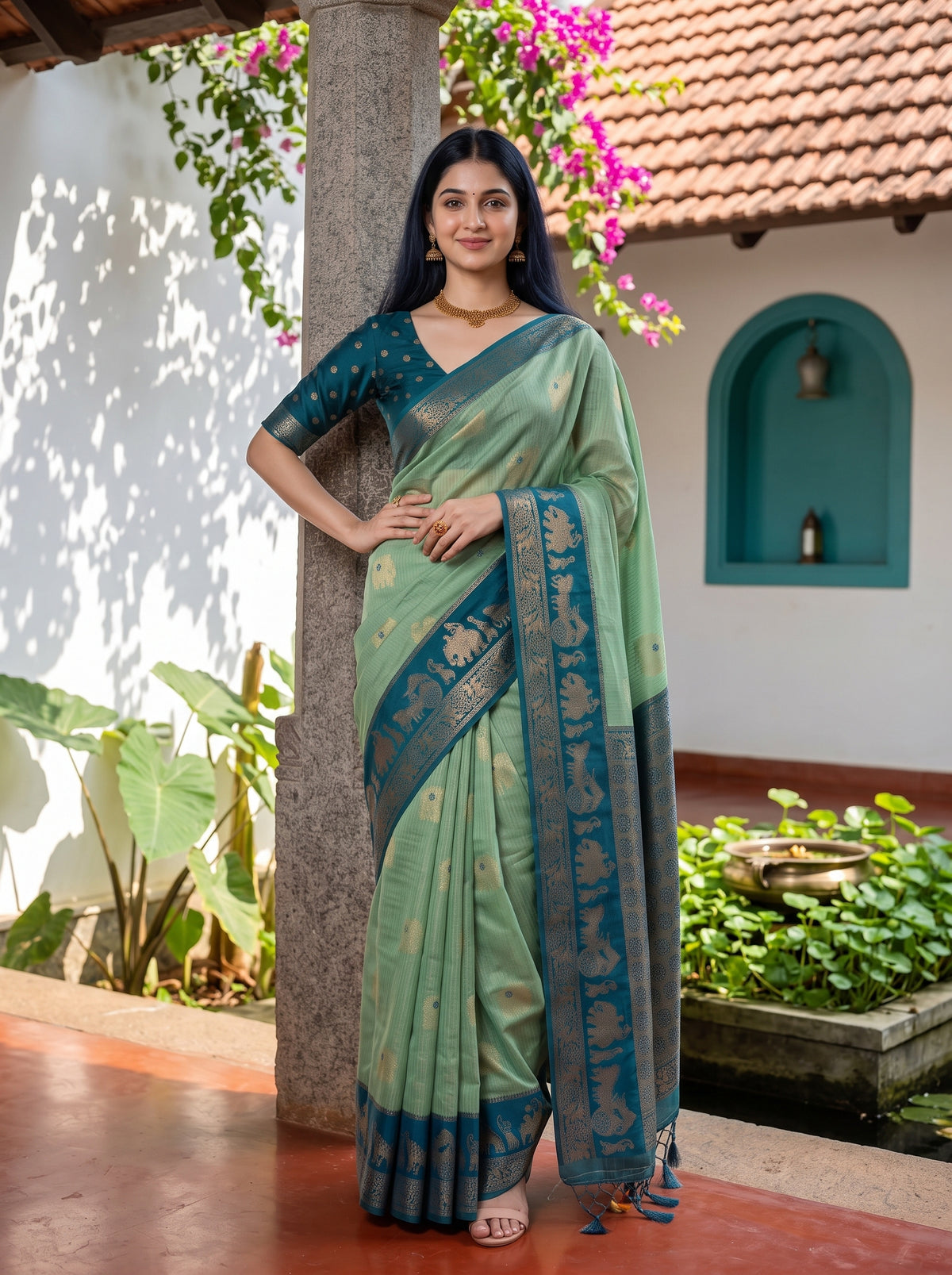 MIMOSA Rama Banarasi Saree — pose 4 styling detail