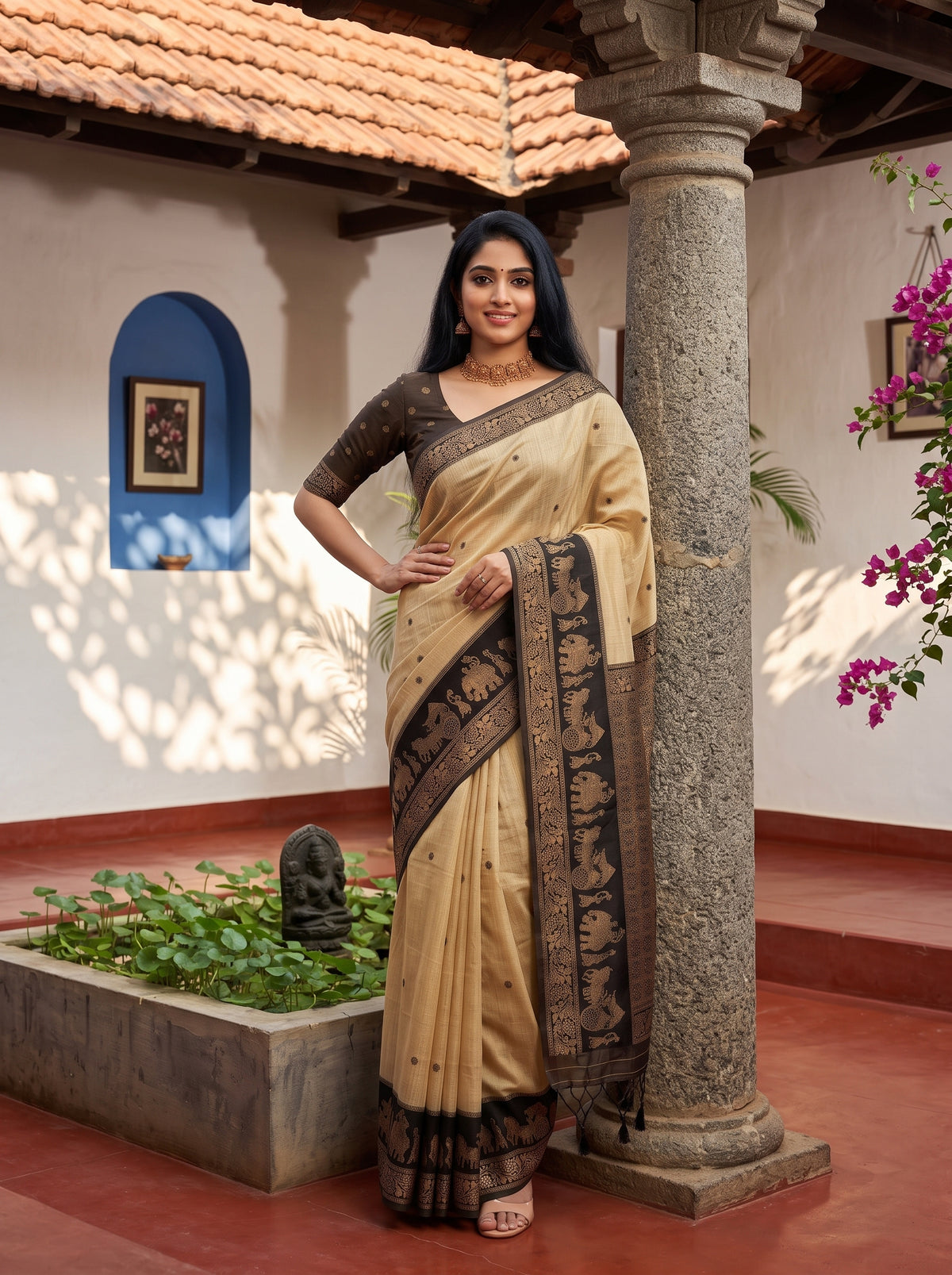 MIMOSA Tussar Banarasi Saree — pose 4 styling detail