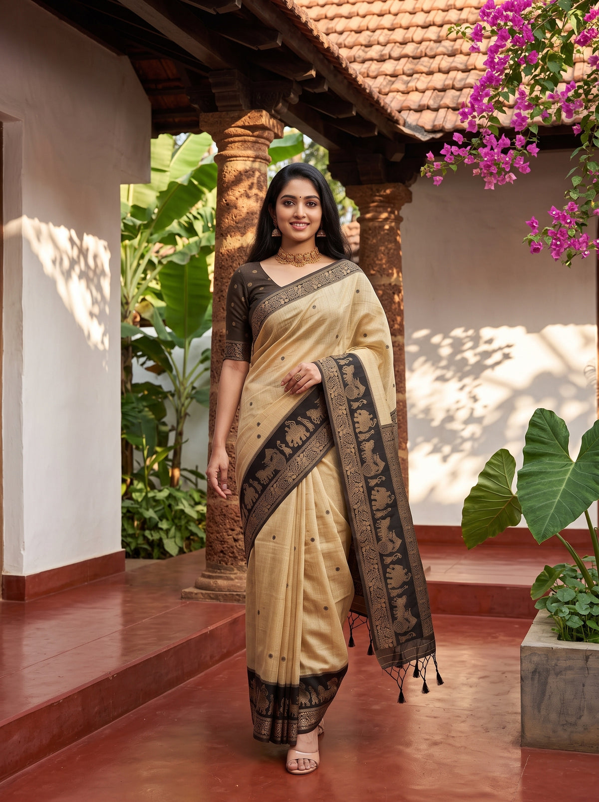 MIMOSA Tussar Banarasi Saree — pose 6 styling detail